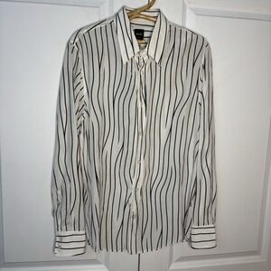 Boss Hugo Boss Button Down Shirt Mens L Wave Stripe Silk Blend